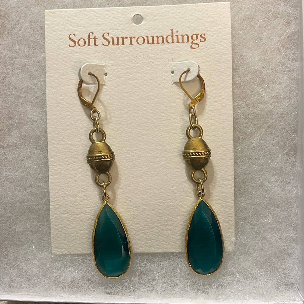Soft Surroundings Dark Teal Esmeralda Drop Earrings-NWT